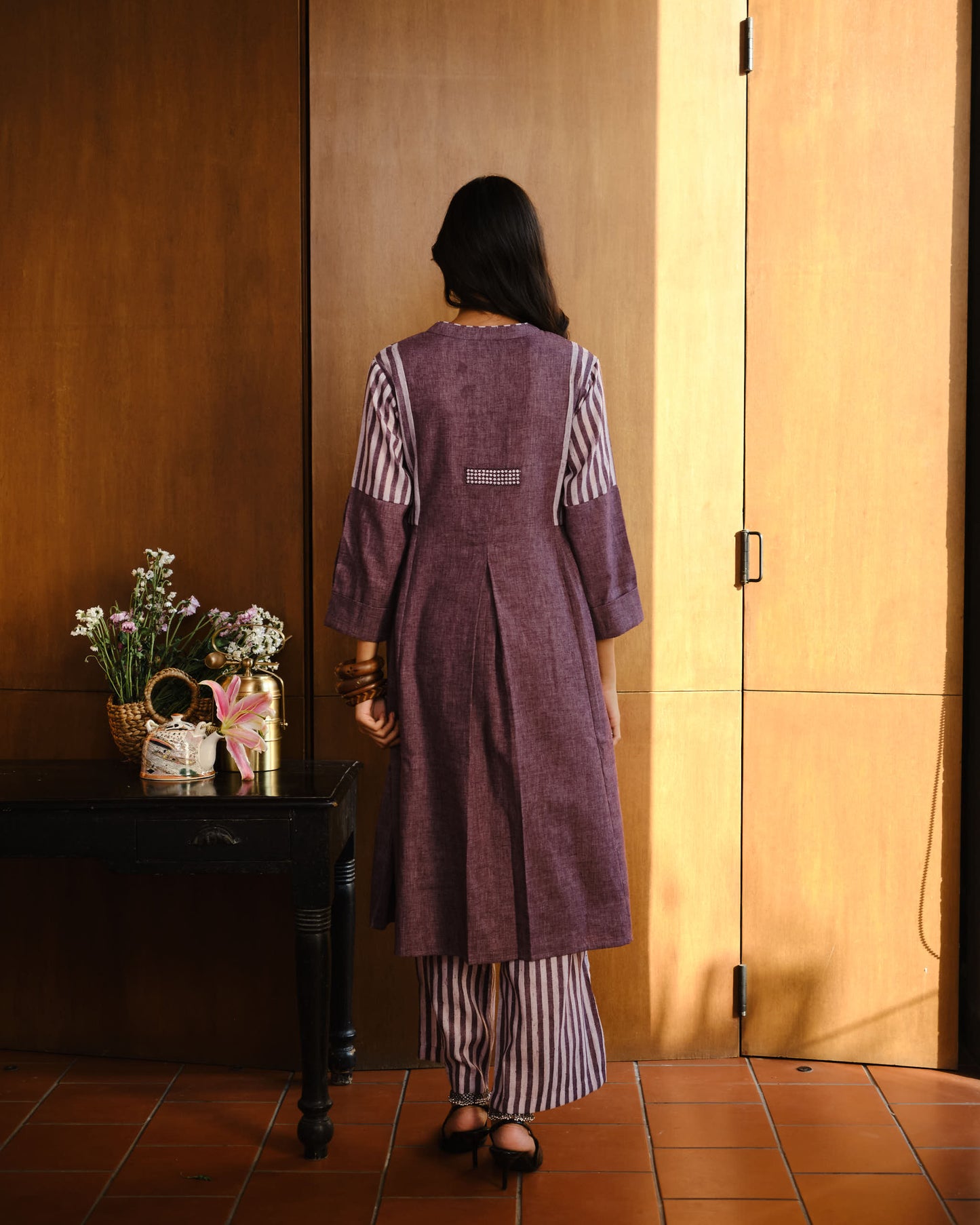 Plum Artisan Stripe Cotton Kurta Set