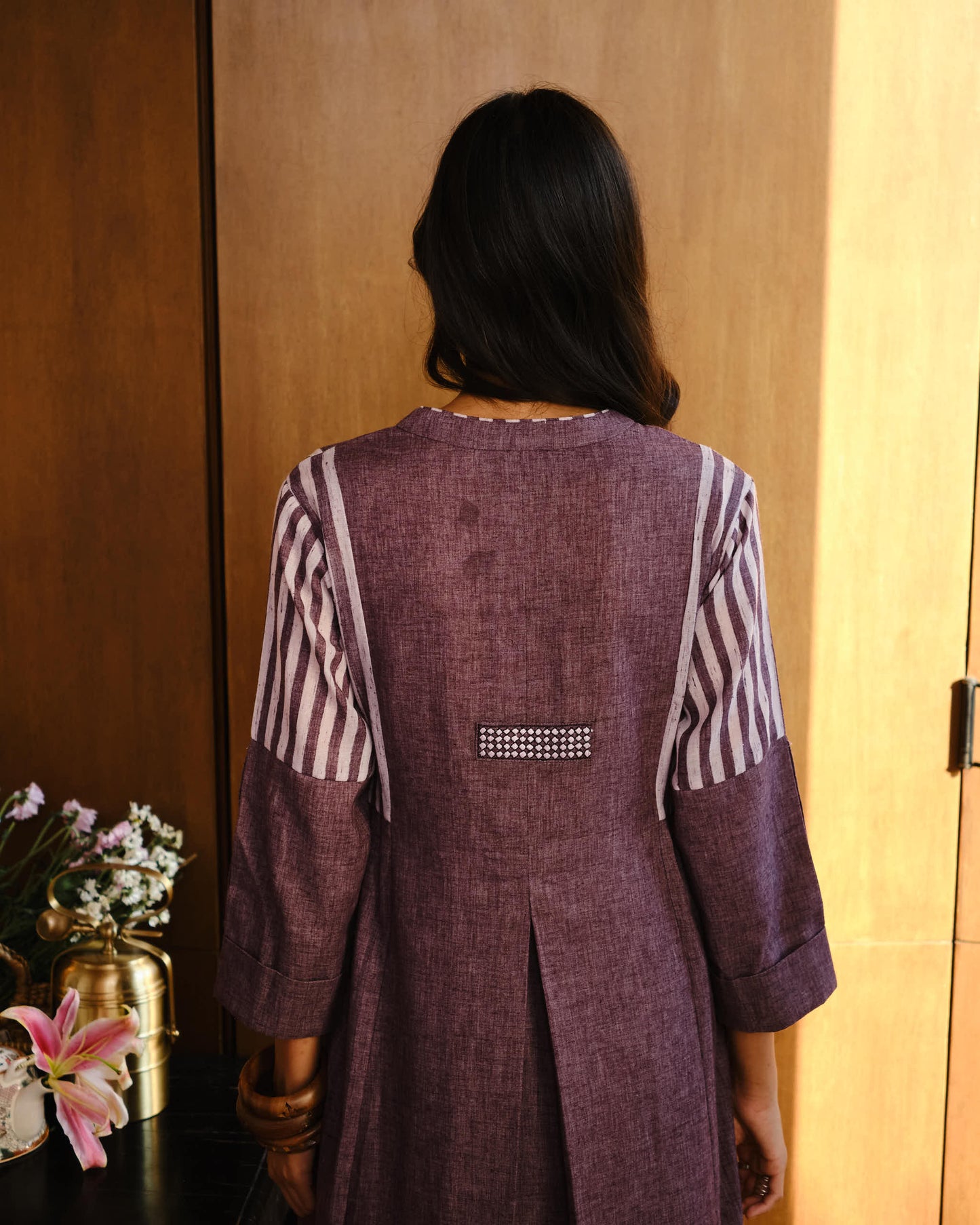 Plum Artisan Stripe Cotton Kurta Set
