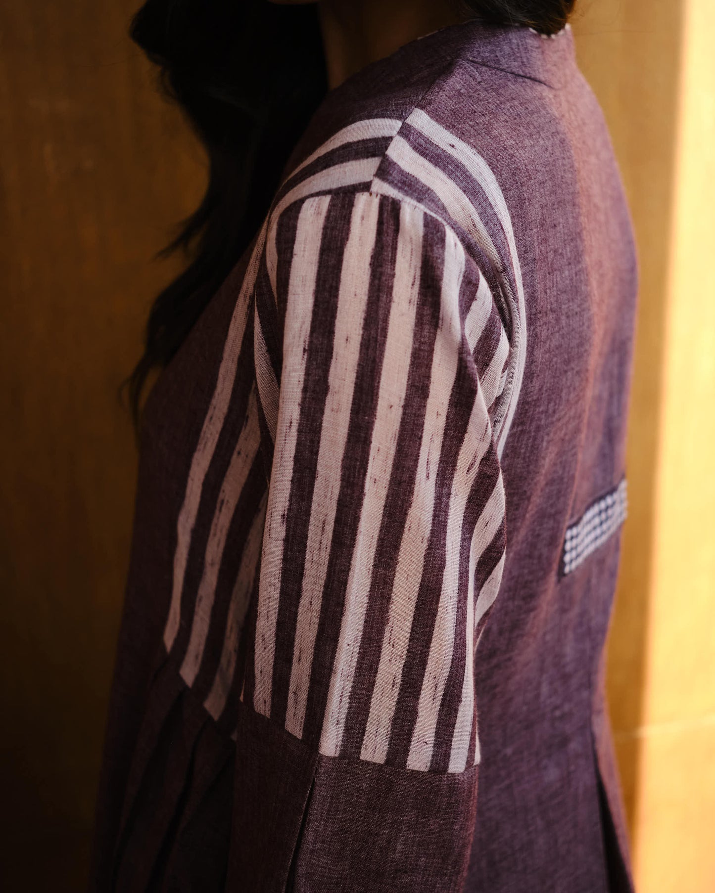 Plum Artisan Stripe Cotton Kurta Set