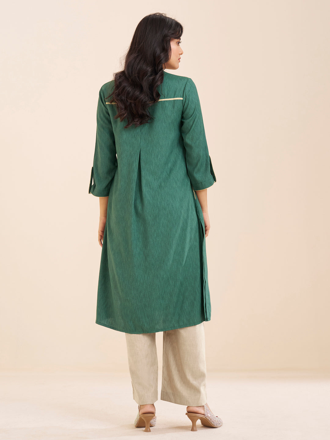 Classic Straight Viscose Blend Kurta with Embroidered Yoke