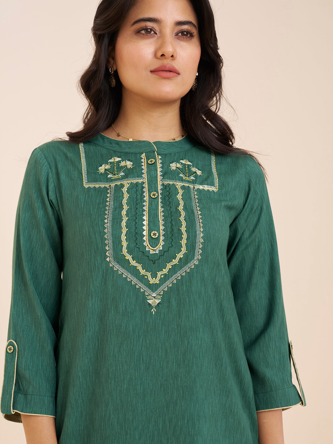 Classic Straight Viscose Blend Kurta with Embroidered Yoke
