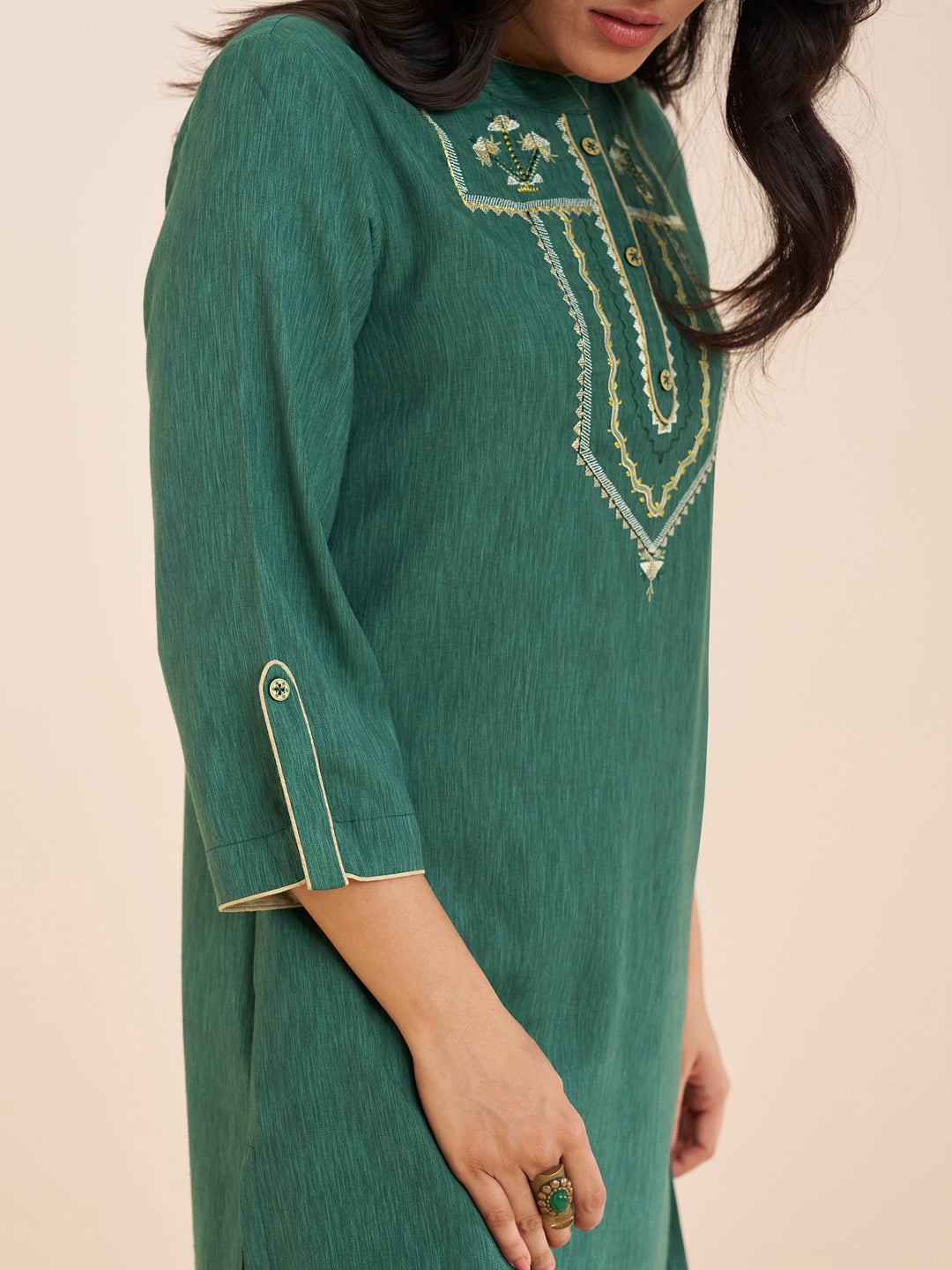 Classic Straight Viscose Blend Kurta with Embroidered Yoke