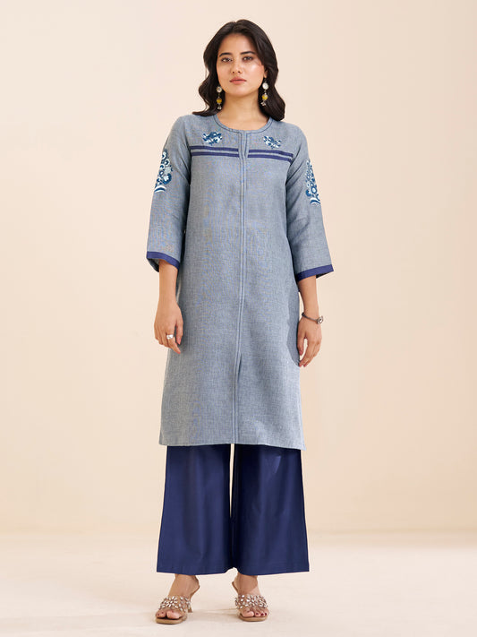 Elegant Blue Straight Kurta Set in Viscose Blend Fabric