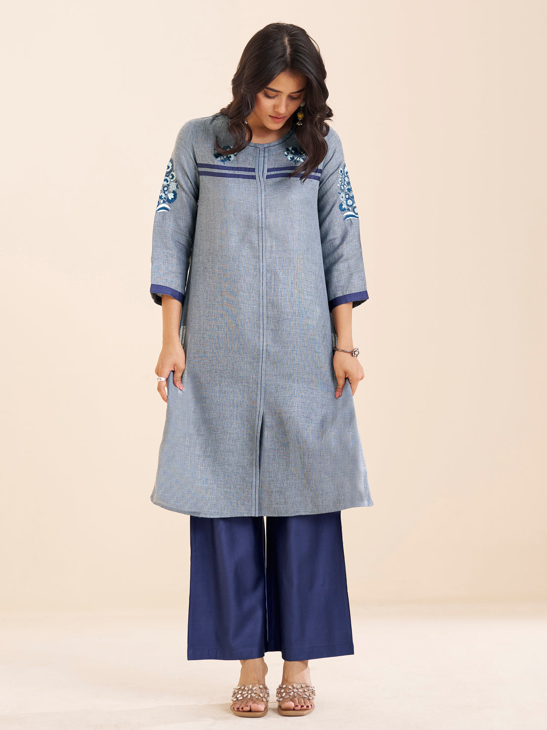 Elegant Blue Straight Kurta Set in Viscose Blend Fabric