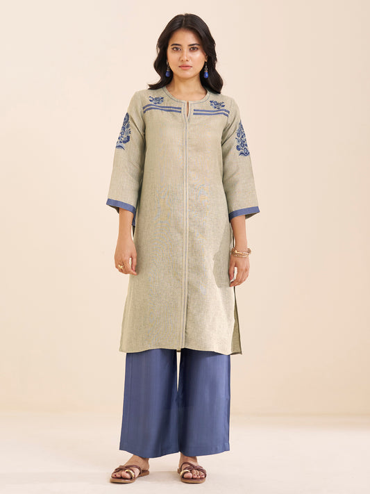 Women Beige Viscose Blend Kurta Set with Subtle Embroidery