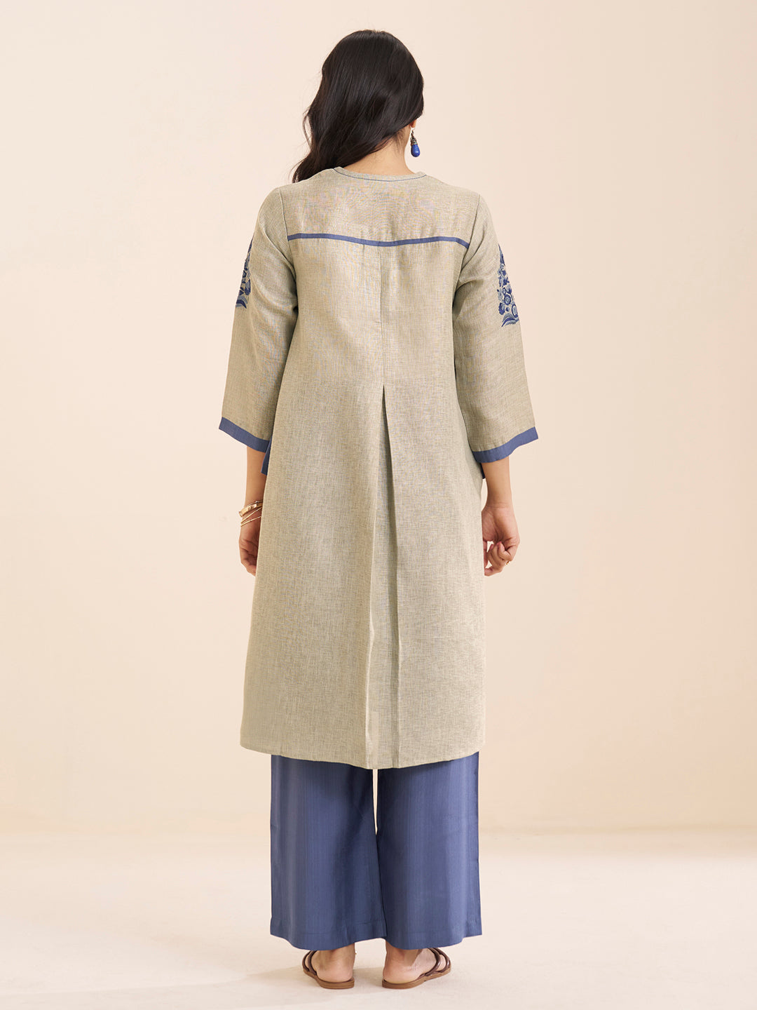 Women Beige Viscose Blend Kurta Set with Subtle Embroidery