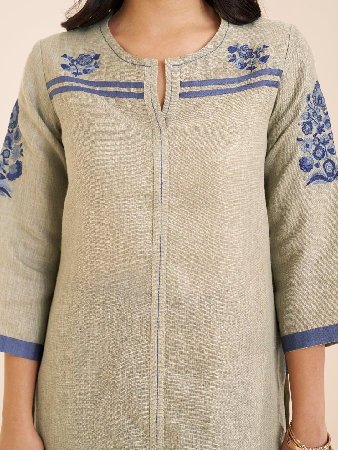 Women Beige Viscose Blend Kurta Set with Subtle Embroidery
