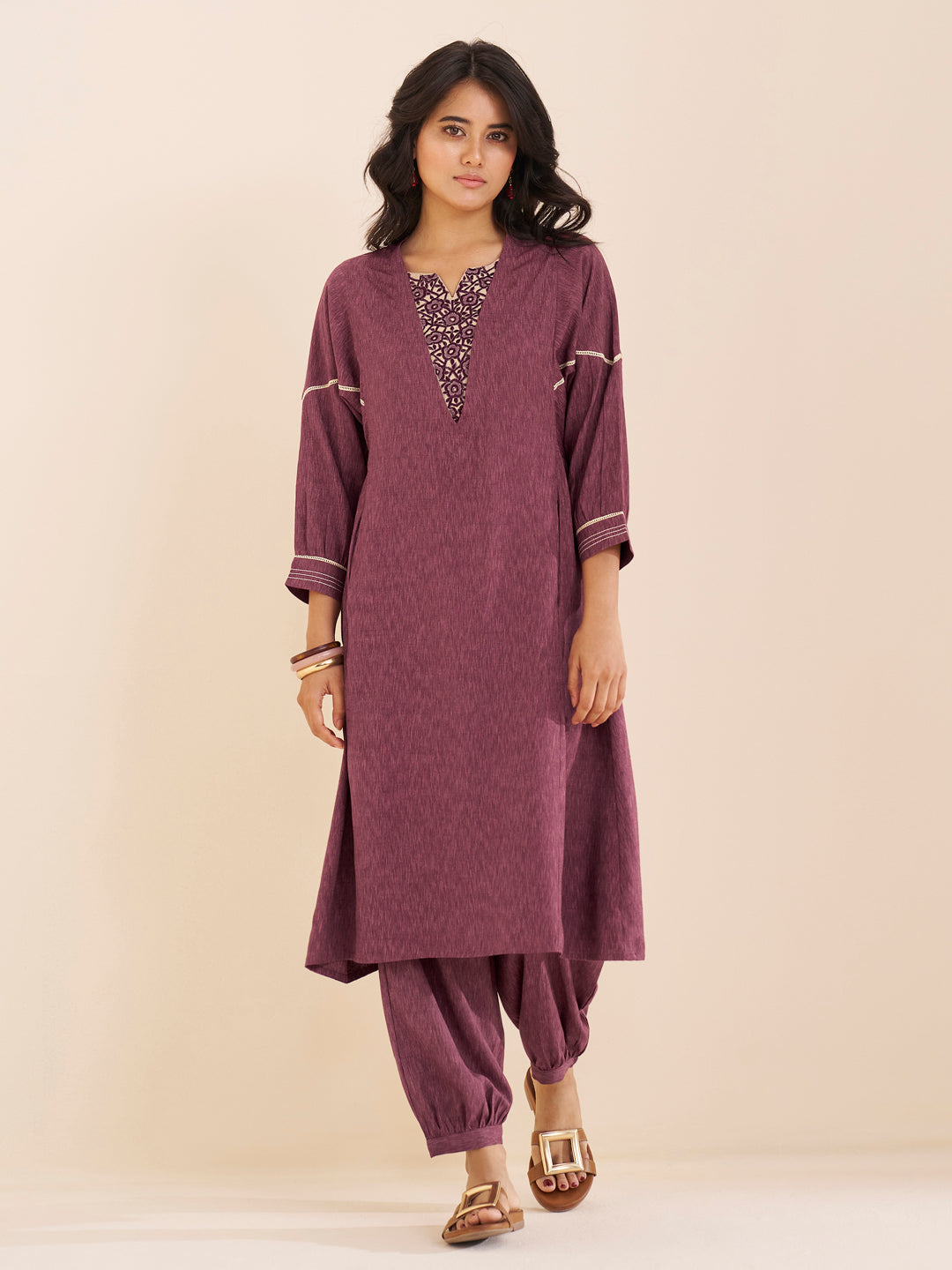 Classic Wine Straight Kurta Set with Coordinated Bottom
