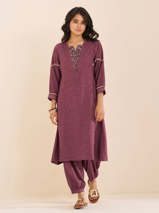 Classic Wine Straight Kurta Set with Coordinated Bottom