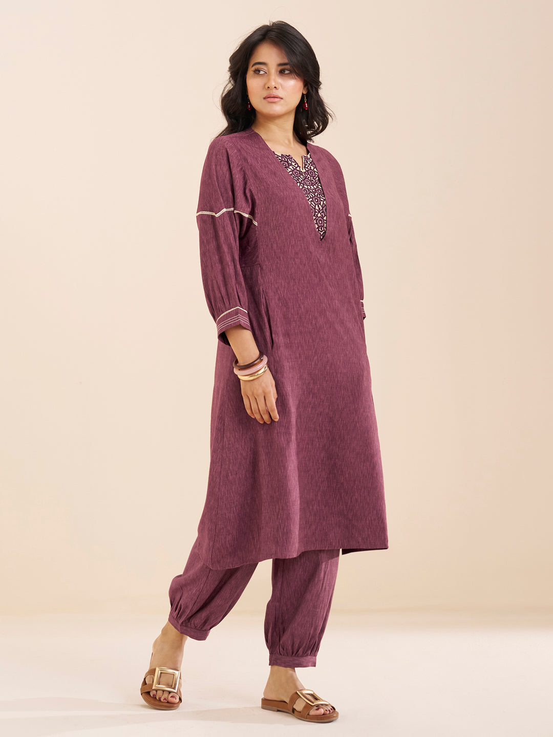 Classic Wine Straight Kurta Set with Coordinated Bottom