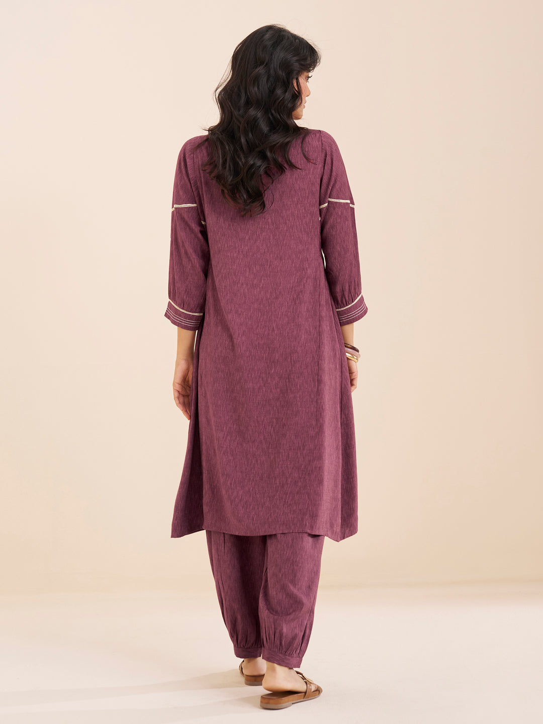 Classic Wine Straight Kurta Set with Coordinated Bottom