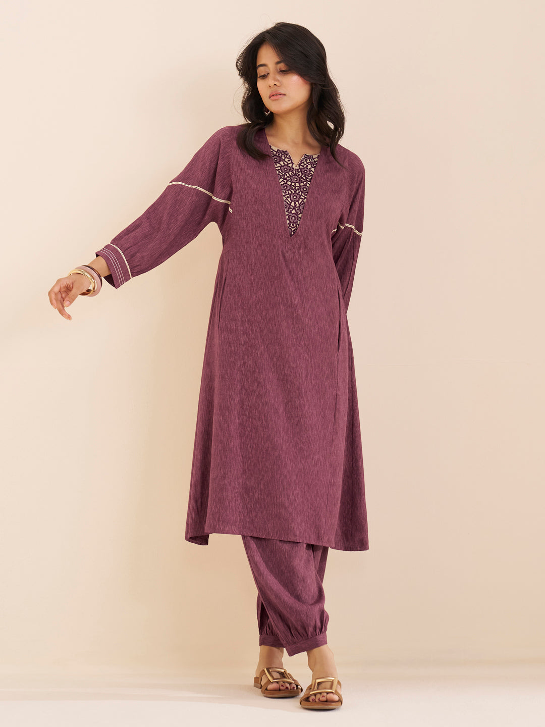 Classic Wine Straight Kurta Set with Coordinated Bottom