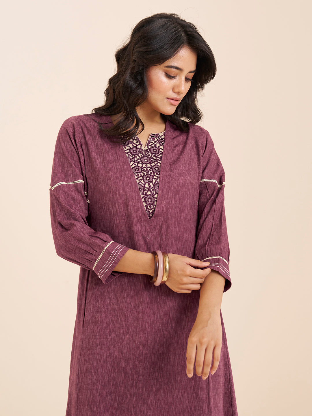 Classic Wine Straight Kurta Set with Coordinated Bottom