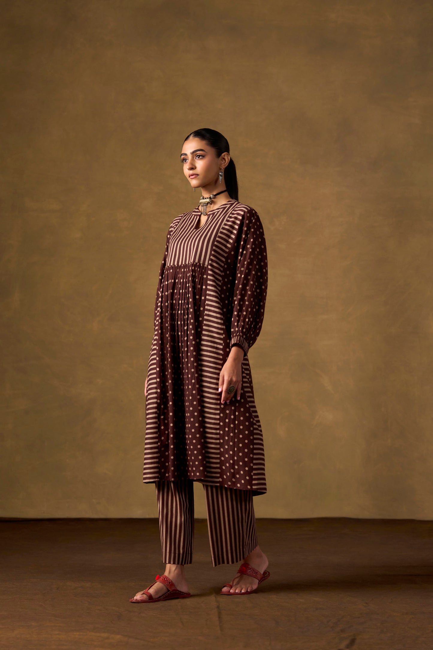 Cocoa Dot & Stripe Tiered Kurta Set