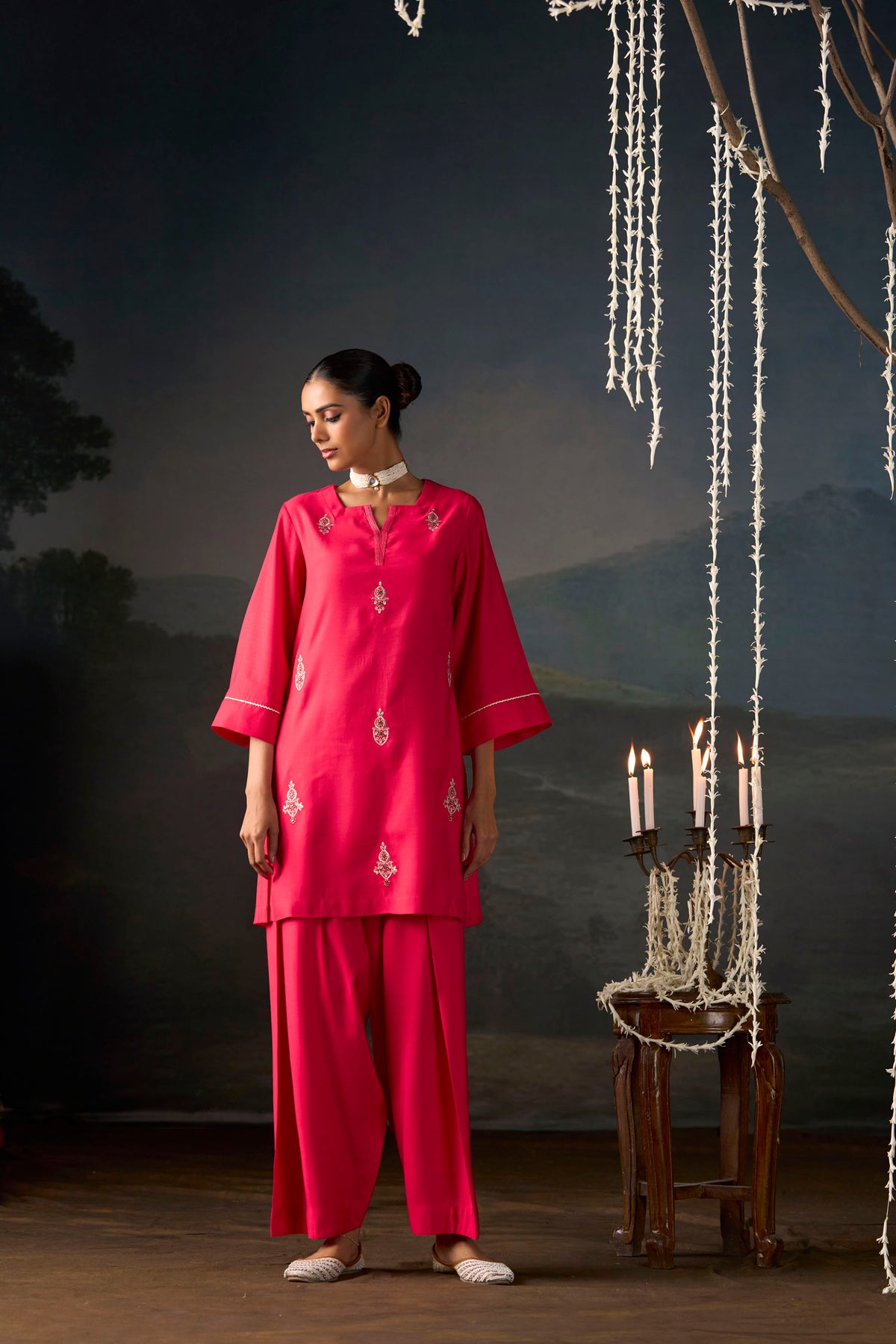 Cerise Embroidered Kurta Set