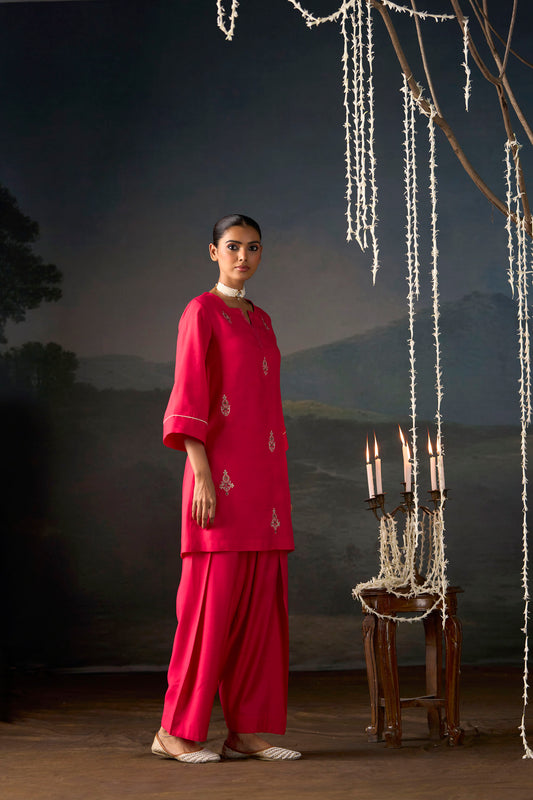 Cerise Embroidered Kurta Set