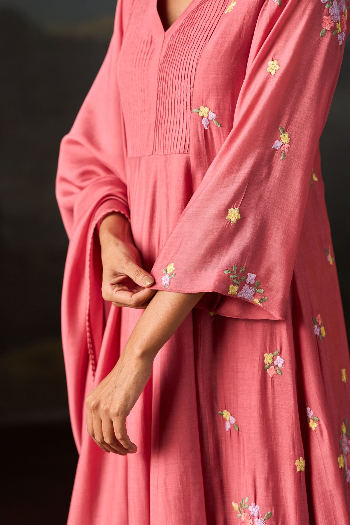 Rose Pink Floral Embroidered Anarkali Set With Dupatta