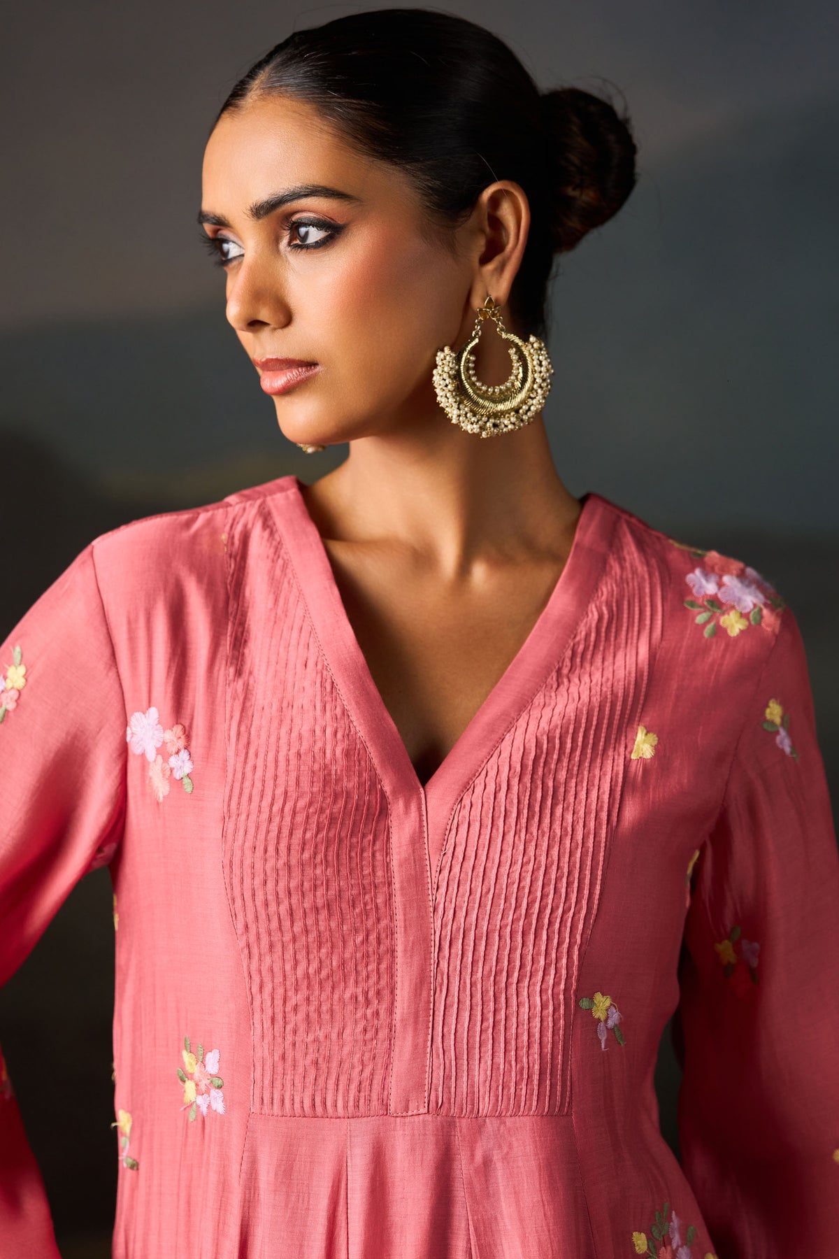 Rose Pink Floral Embroidered Anarkali Set With Dupatta
