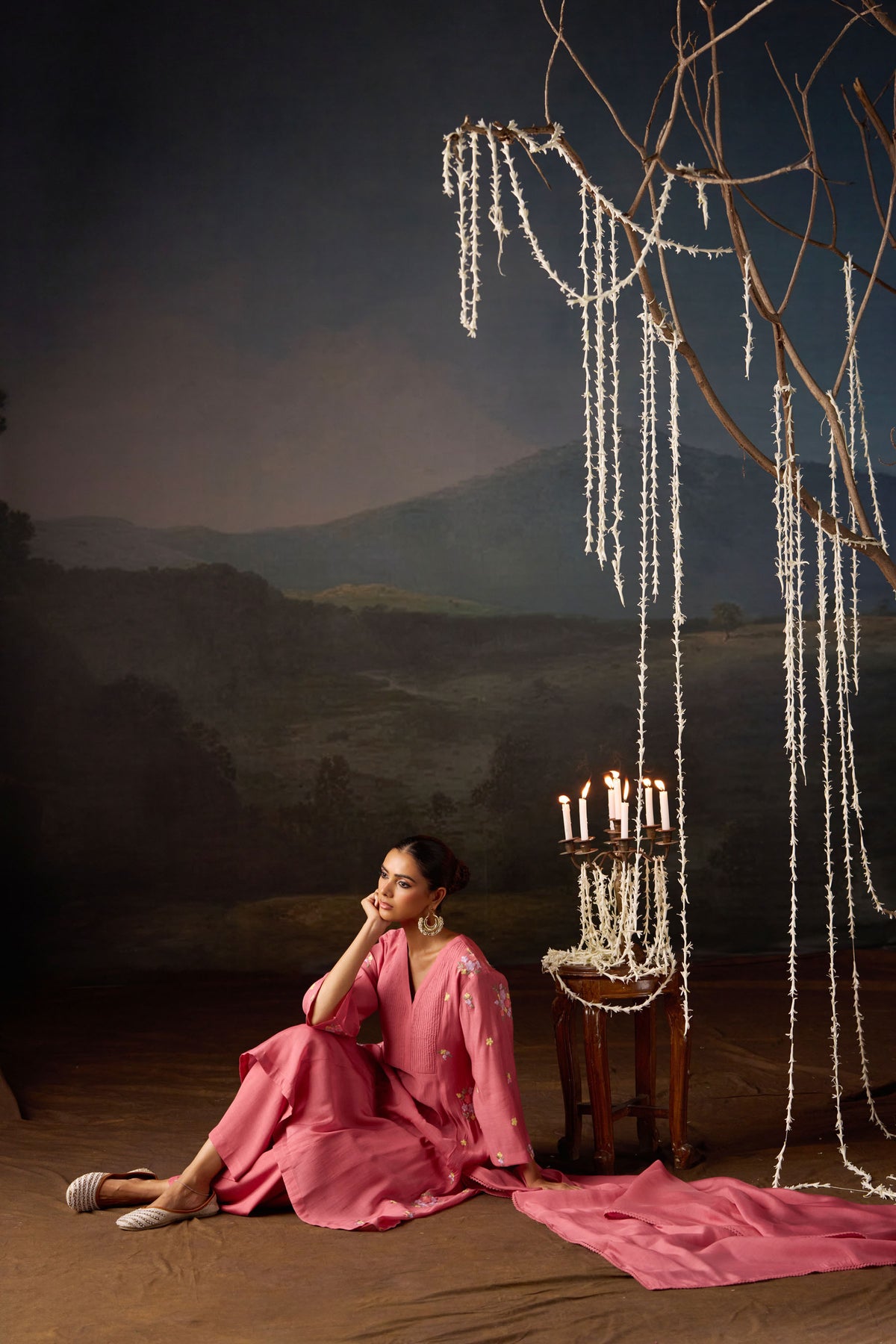 Rose Pink Floral Embroidered Anarkali Set With Dupatta
