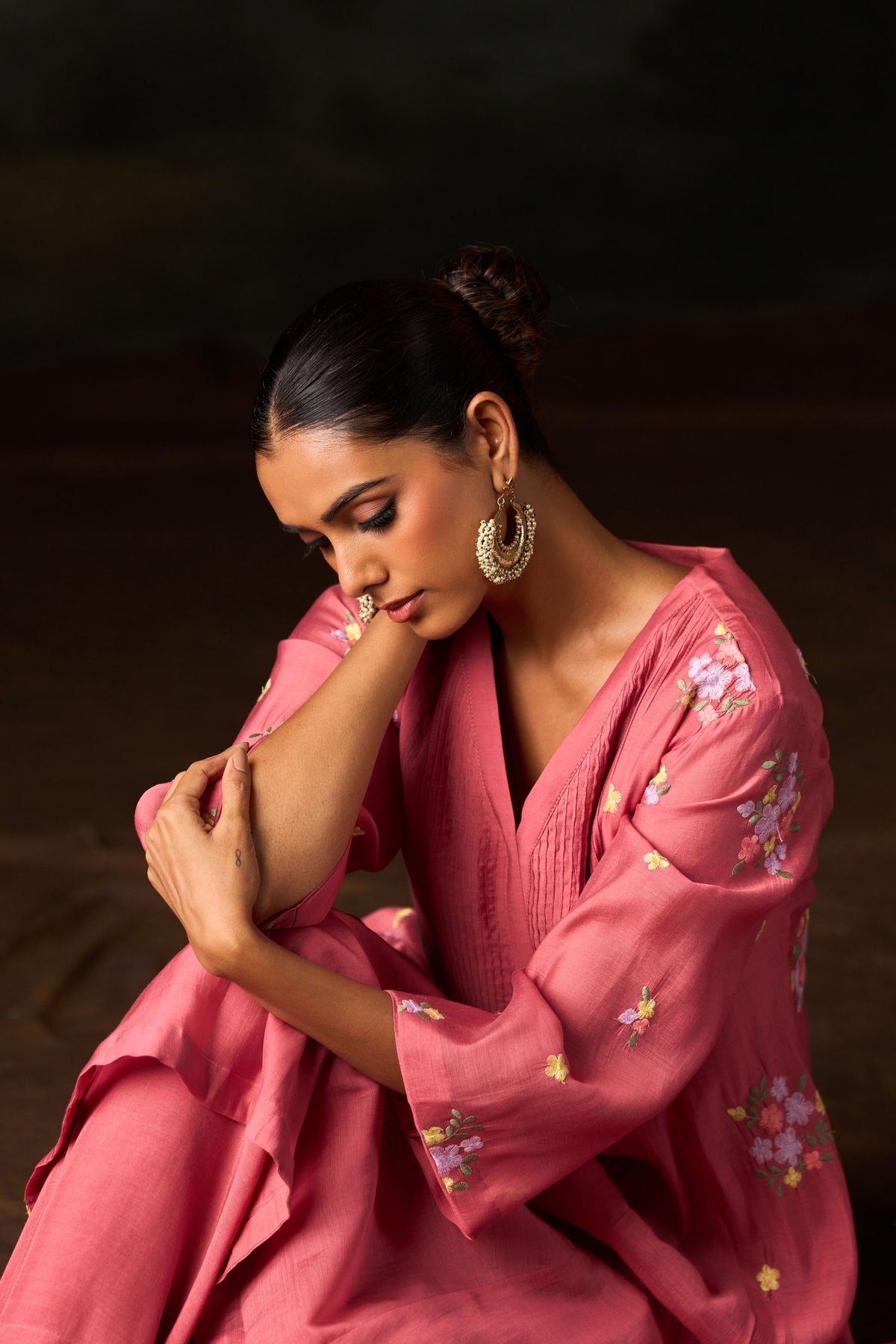 Rose Pink Floral Embroidered Anarkali Set With Dupatta