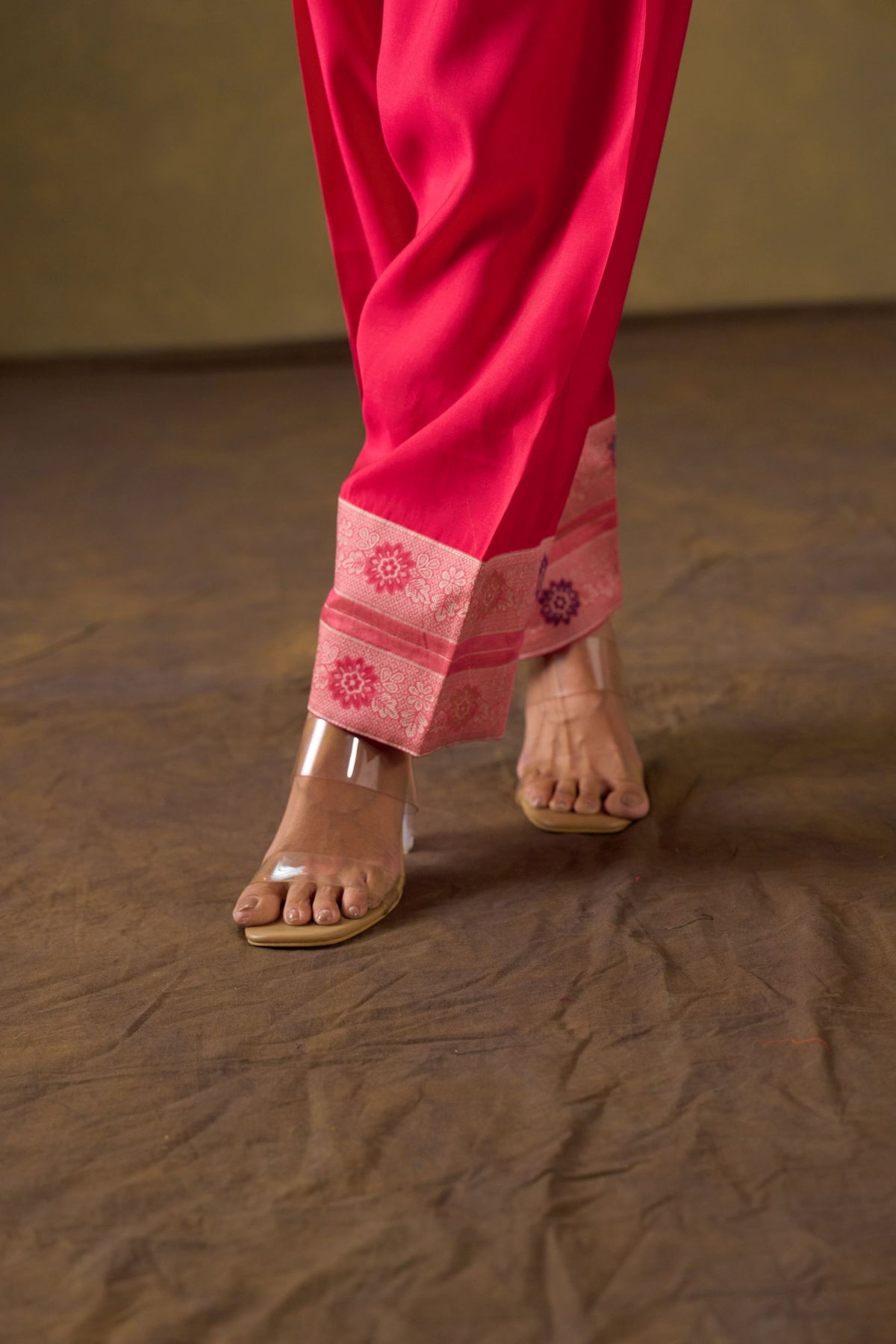 Fuchsia Chanderi Suit Set with Farshi Salwar and Dupatta