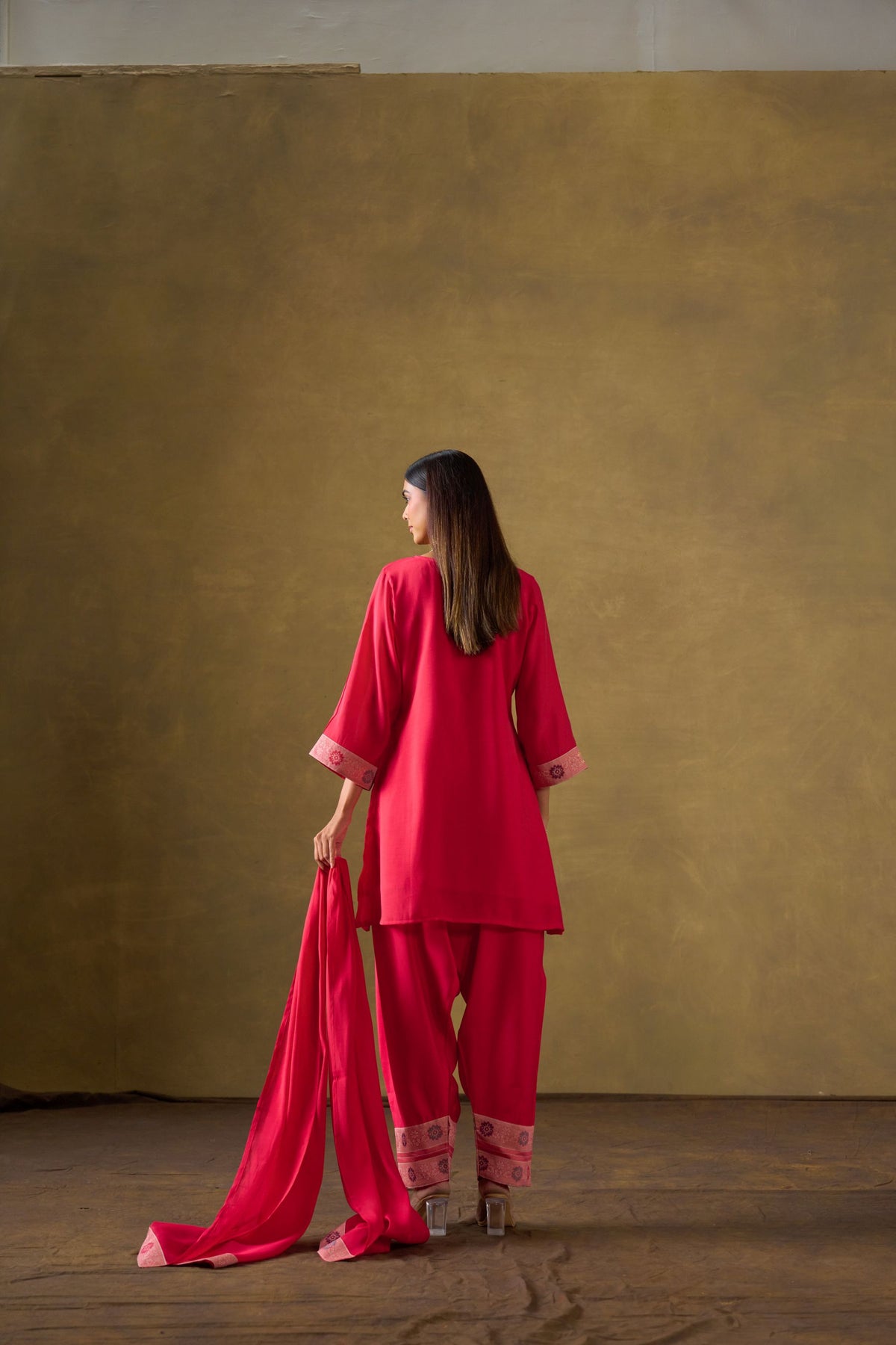 Fuchsia Chanderi Suit Set with Farshi Salwar and Dupatta
